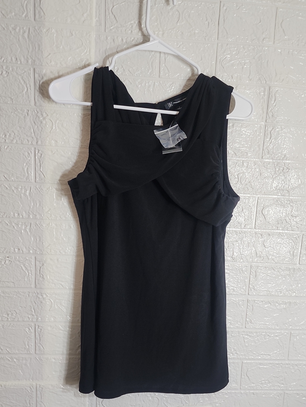 INC International Concepts Black Sleeveless Twist-Neck Blouse